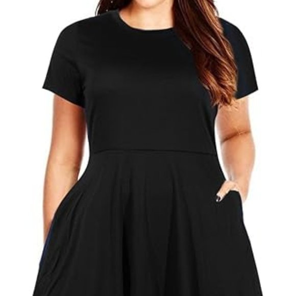 Black Fit and Flare Dress with Pockets - Picture 1 of 4